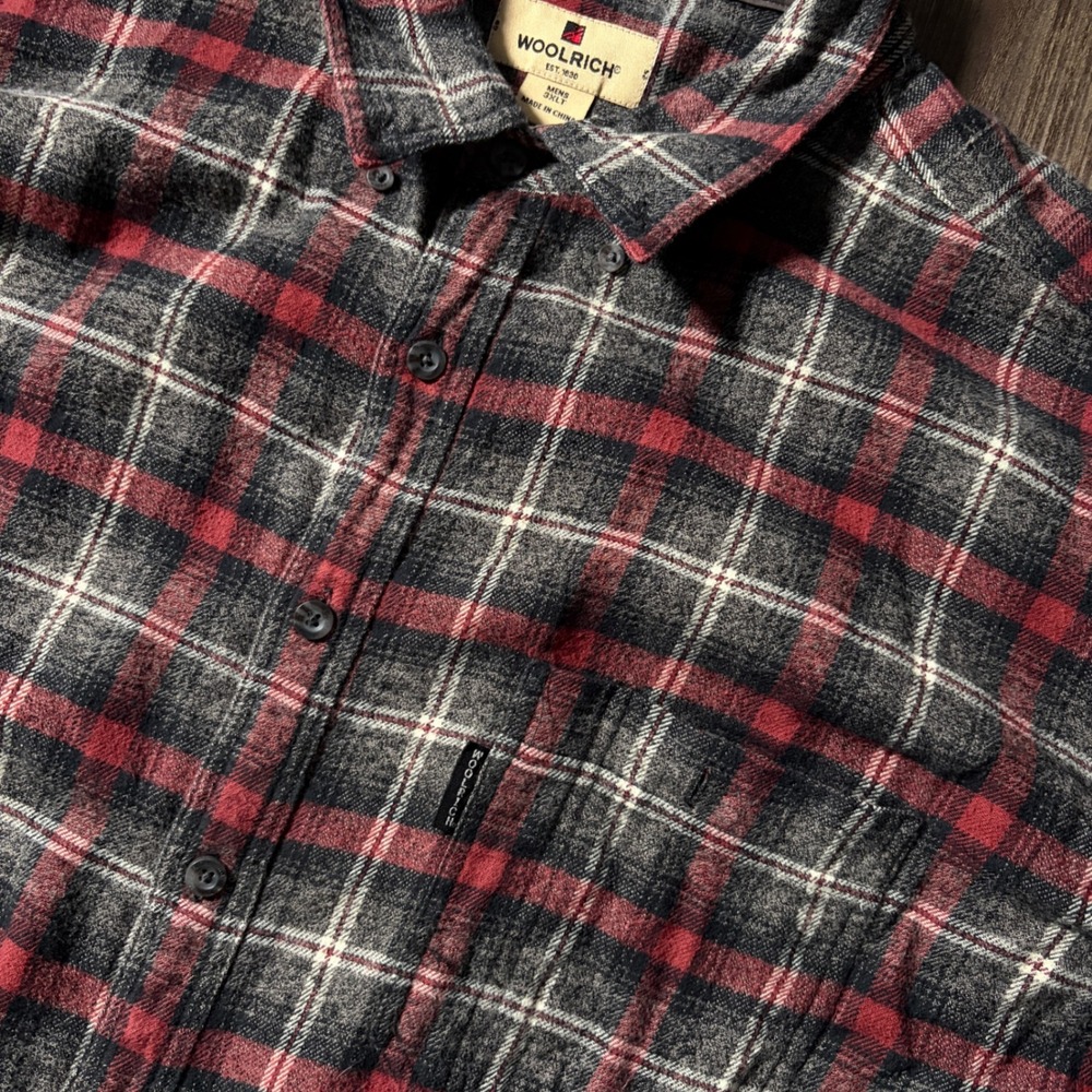 Woolrich Mens 3XLT Plaid Flannel Long Sleeve Button Up Shirt Red Gray White - Picture 4 of 5